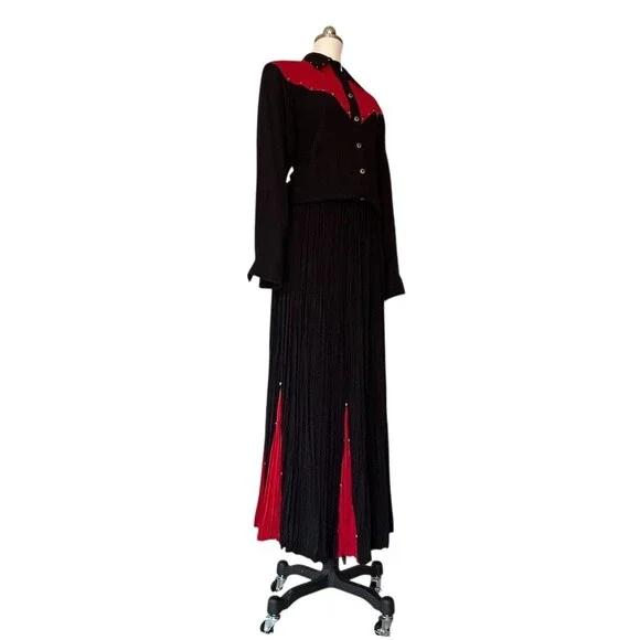 Lucille Skirt Suit Womens Size 6 Black Red 2pc Western Rockabilly Fringe - Picture 10 of 12